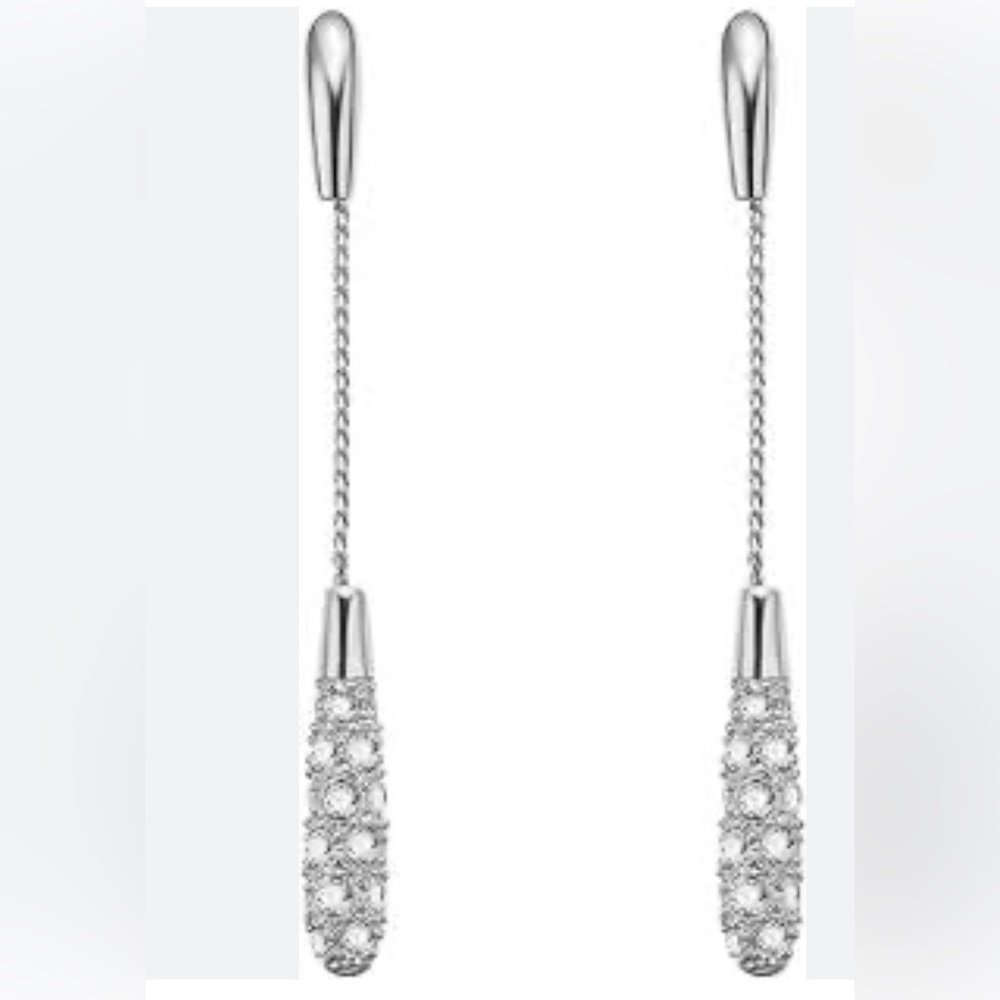 Elegant Long Teardrop Sparkling Zircon Dangling Tassel Statement Earrings